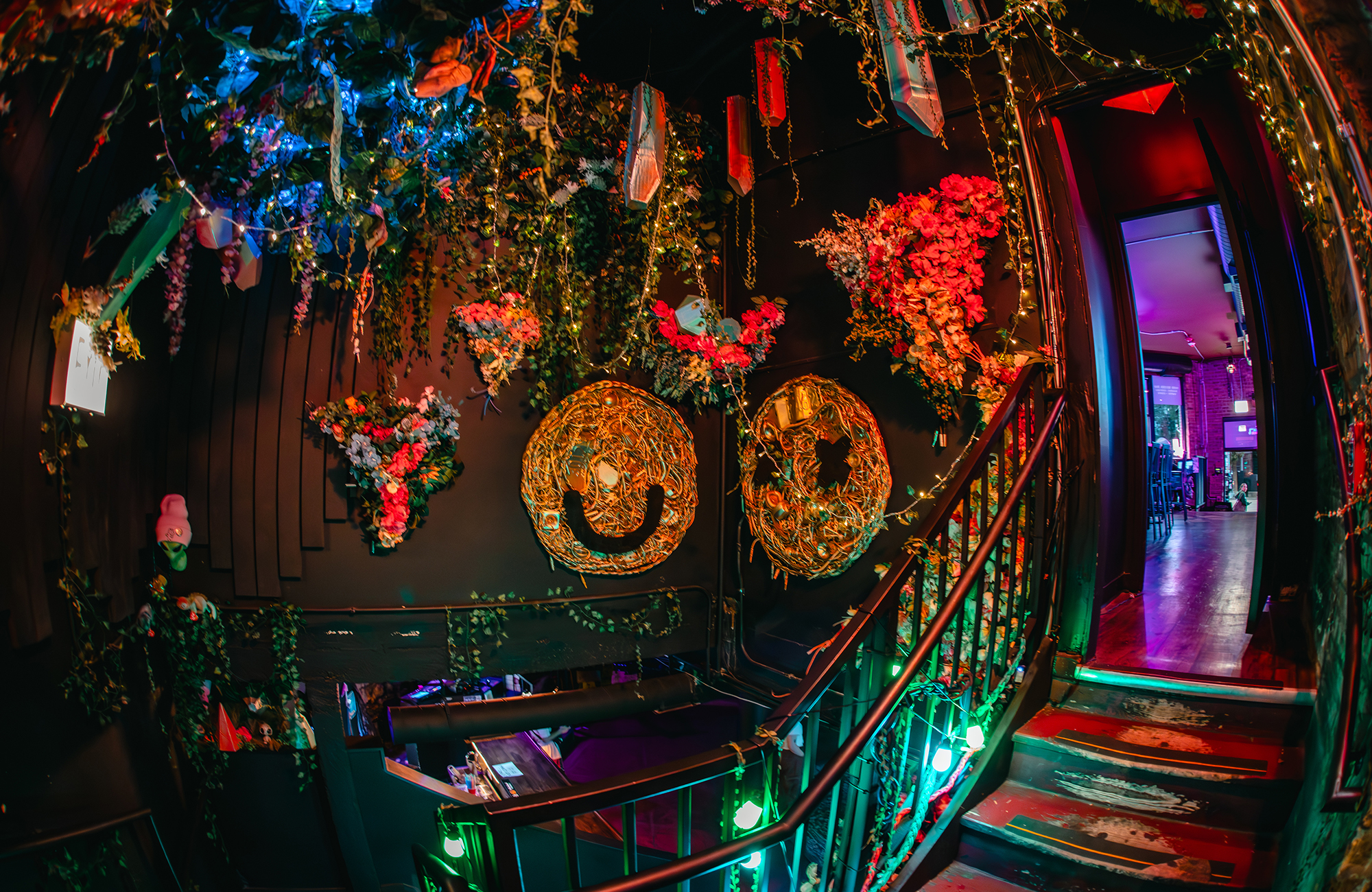 Decorative staircase connecting the two spaces
